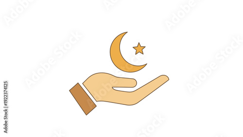 Hand Holding Crescent Moon and Star.