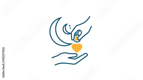 Hand holding heart with crescent moon.