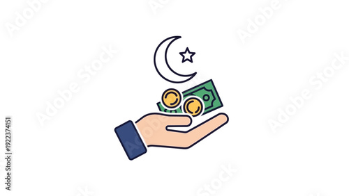 Hand Holding Money with Islamic Symbol.