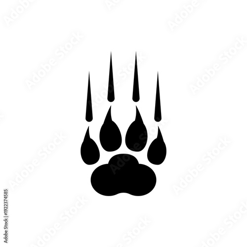 Animal paw print with claw scratches silhouette. Footprint isolated on white background. Vector illustration.