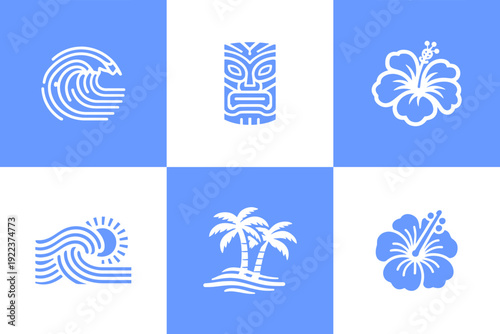 Icon Set Vector of 6 Tropical Beach Island Vacation Graphics