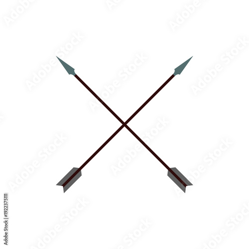 Two crossed bow arrows. Colorful flat style. Vector isolated illustration on white background.
