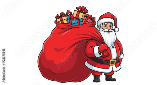 Jolly Santa Claus with a Large Red Sack Full of Gifts.
