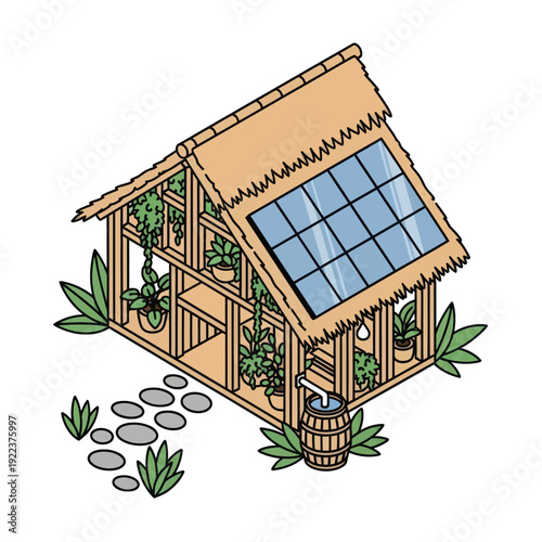 Illustration of a Greenhouse with Plants Inside.