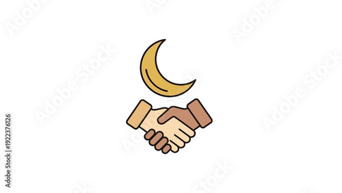 Handshake Under Crescent Moon Symbolizing Agreement.