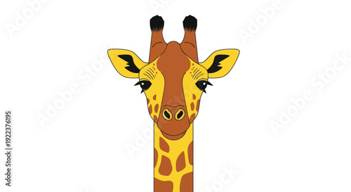 Cute cartoon giraffe head with long neck illustration.