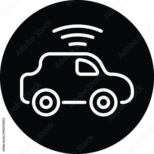 Self driving icon white line art on black circle background vector.