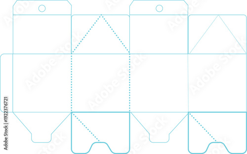 Foto House Shaped Gift Box Dieline Template with Hanging Hole and Folding Crease Line