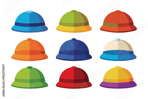 hats and caps flat color icons set vector on white background