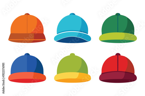 hats and caps flat color icons set vector on white background