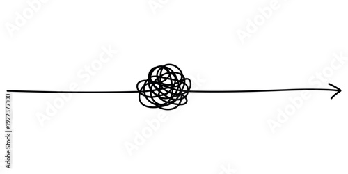 Tangled line with arrow black in white background