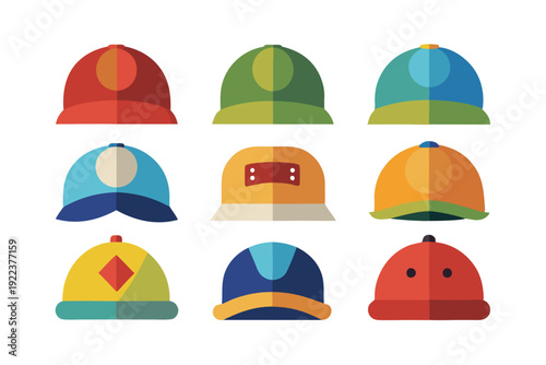 hats and caps flat color icons set vector on white background