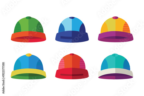 hats and caps flat color icons set vector on white background