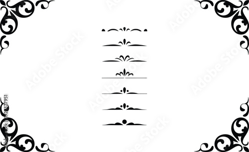 Comprehensive Set of Black Vintage Style Corner Flourishes and Clean Page Dividers for Document Clarity