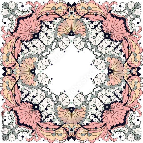 Intricate Symmetrical Floral Decorative Frame in Pastel Tones