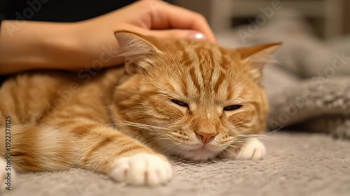 Wallpaper Mural Woman pets orange tabby cat. Torontodigital.ca