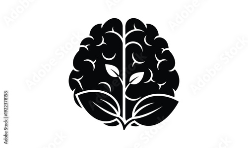 Brain and leaves logo concept combining human mind with nature growth