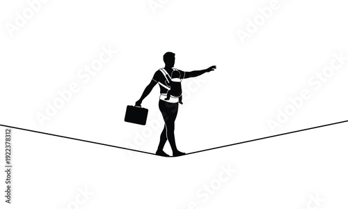 Father balancing work and family on tightrope