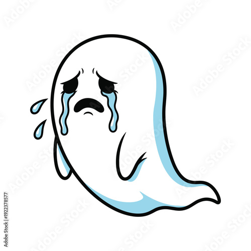 Sad ghost crying with tears in a simple cartoon style
