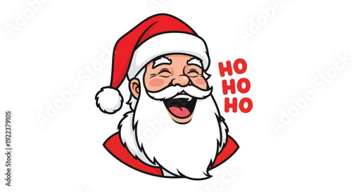 A cheerful cartoon illustration of Santa Claus laughing with the words Ho Ho Ho.
