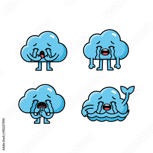 Cartoon cloud characters showing different emotions on white background