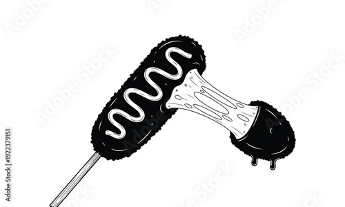 Korean corn dog with stretching mozzarella cheese and mustard