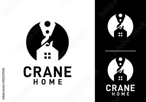abstract crane home logo. building construction creative architecture icon design concept