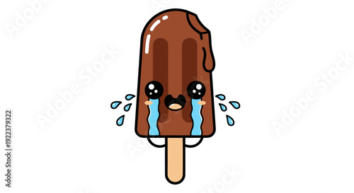 Sad Chocolate Ice Cream Bar with Tears and Melty Drips.