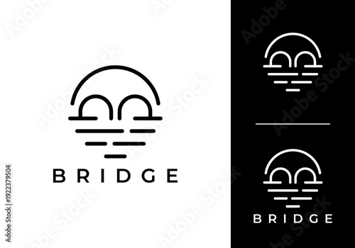 simple water bridge line art logo vector design
