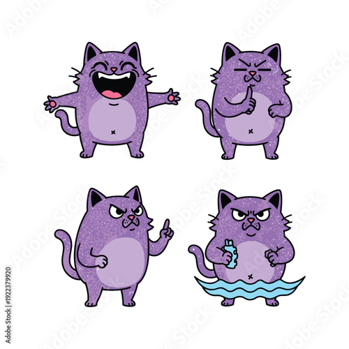 Cartoon cat characters showing different emotions on white background