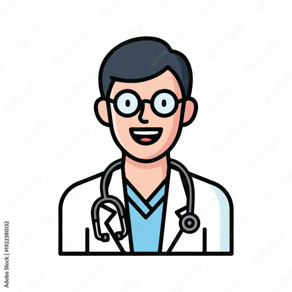 Fototapeta premium Doctor Smiling Wearing Stethoscope and Glasses Illustration