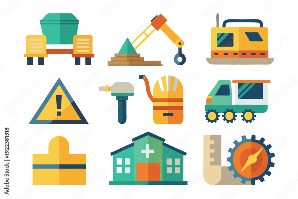 Fototapeta premium construction icons flat set vector on white background