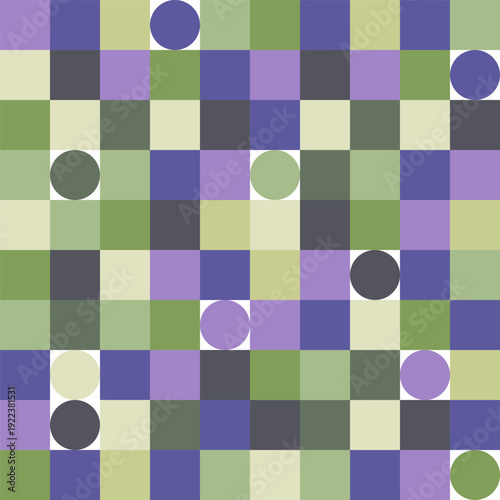 Bright background of squares and circles. Tetris shapes. Colorful festive background. Vector