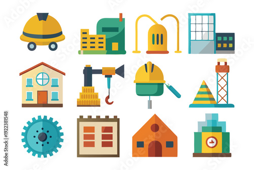 construction icons flat set vector on white background