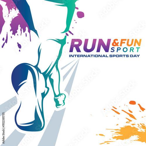 RUN Sports Day Background Vector. International Sports Day Illustration. Graphic Design for the decoration of gift certificates, banners, and flyer