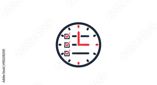 Analog clock with red hands.