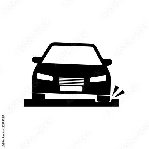 Pothole icon with a car isolated on white background
