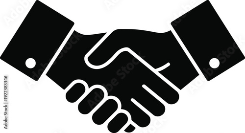 Silhouette of two hands in formal handshake, symbolizing business, agreement, partnership, diplomacy, trust, unity, and cooperation