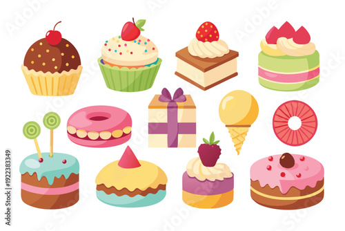 cakes and sweets set vector on white background