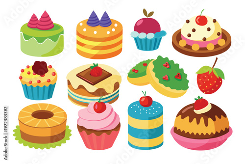 cakes and sweets set vector on white background