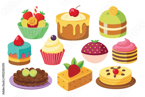 cakes and sweets set vector on white background
