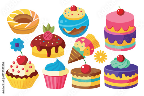 cakes and sweets set vector on white background