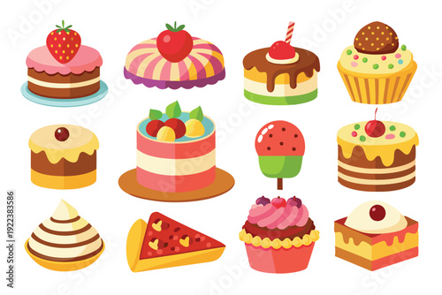 cakes and sweets set vector on white background