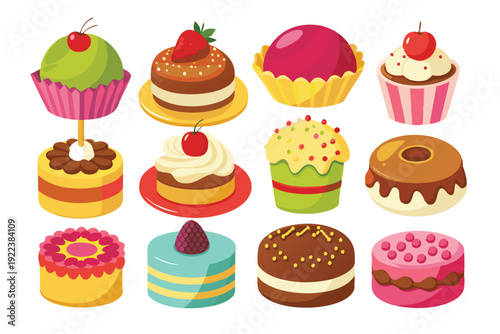cakes and sweets set vector on white background