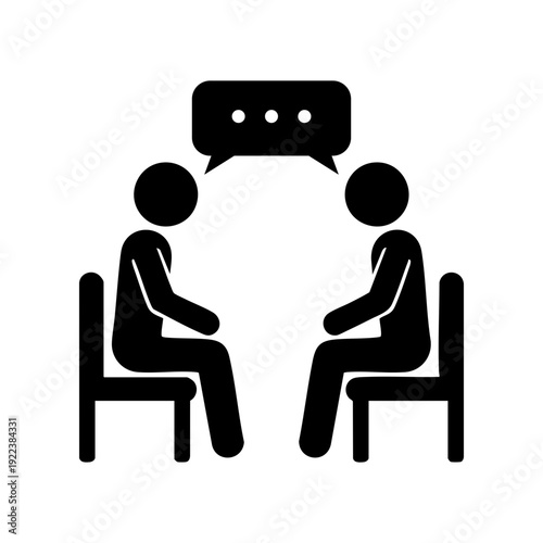 Two People Sitting and Chatting Icon – Counseling, Discussion and Therapy Concept