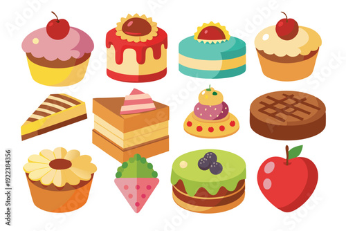 cakes and sweets set vector on white background