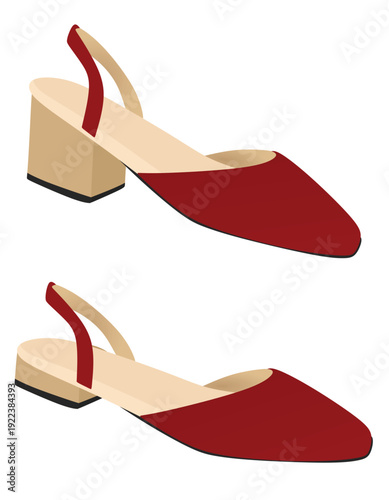 Red high and flat heel sandal. vector illustration	