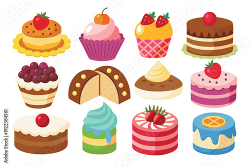 cakes and sweets set vector on white background