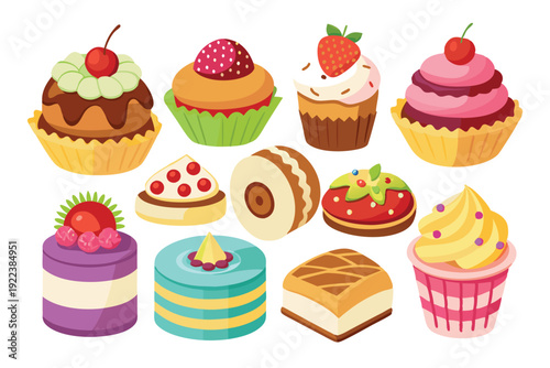 cakes and sweets set vector on white background