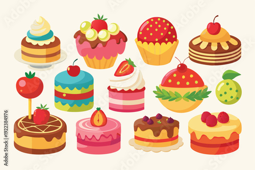 cakes and sweets set vector on white background